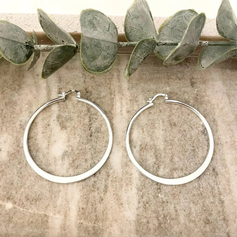 925 Sterling Silver Hoop Earrings Large Silver Hoops Modern Silver Hoops
